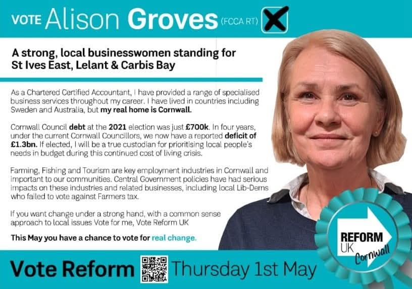 Reform UK election leaflet for Alison Groves